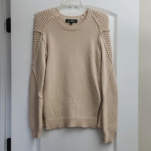 Sam Edelman Womens Sweater Long Sleeve Cream Wool Blend Side Slits. SZ Medium - Picture 2 of 13